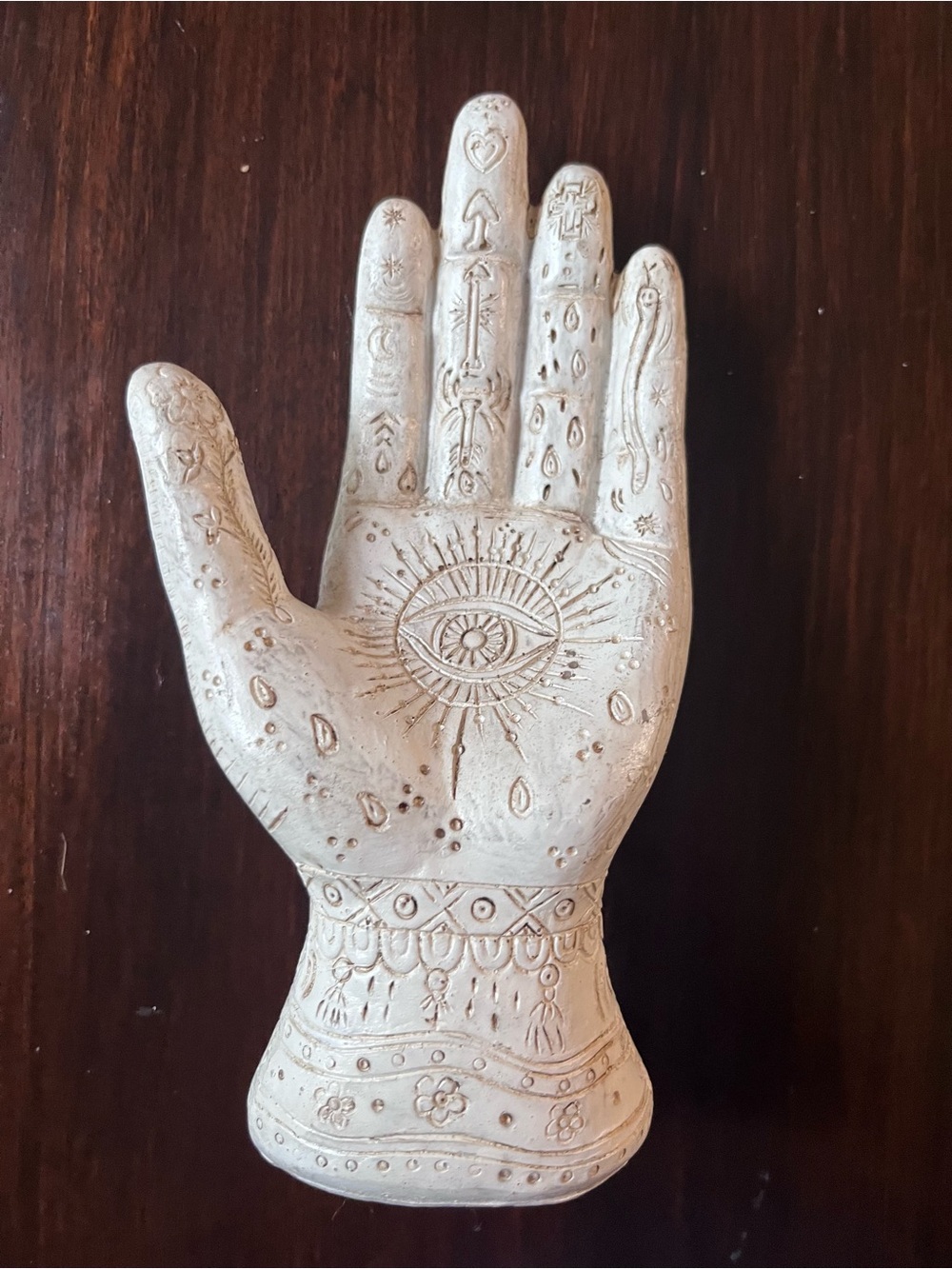 White Resin Hansma Hand Figurine Home Decor Palmistry Energy